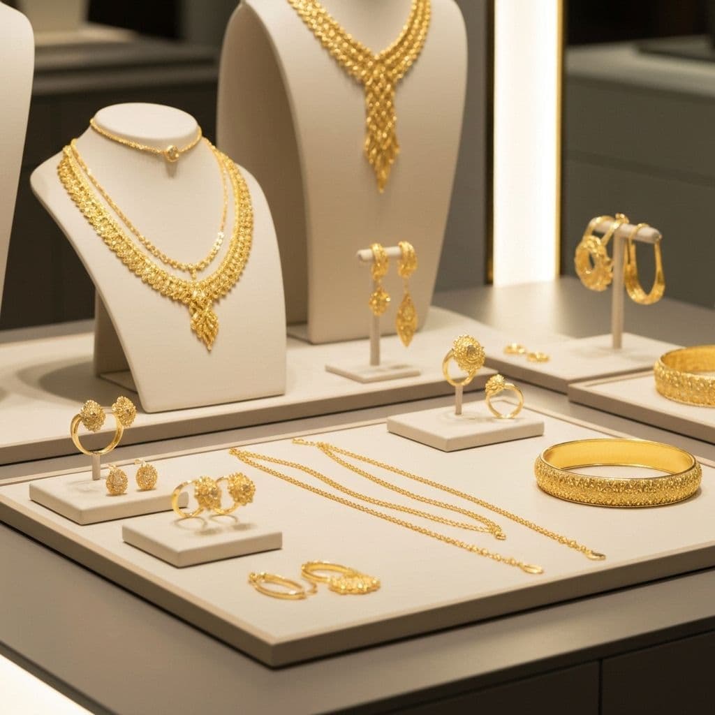 JRGold. Display perhiasan emas di etalase toko